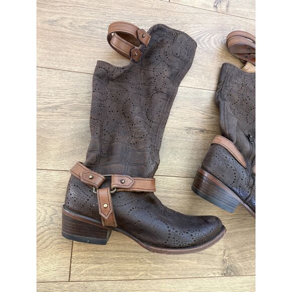 CORRAL 9 Deer Riding Boot Chocolate Women’s Slouch western Harness Buckle Strap - Picture 8 of 8